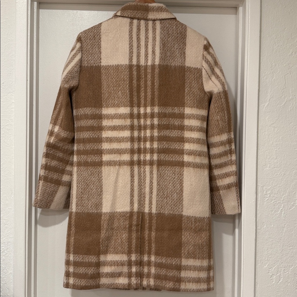 Guess Beige Cream Wool Plaid Double-Breasted Coat Sz XS - Picture 6 of 11